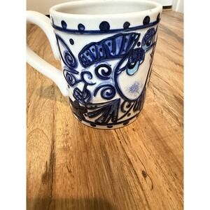 Blue Sky Kissing Fish Stoneware 2009 Vintage Whimsical Mug